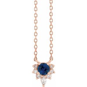 14K Rose Gold Natural Blue Sapphire & .08 CTW Natural Diamond 18" Necklace