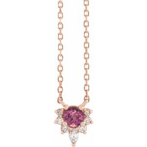 14K Rose Natural Pink Tourmaline & .08 CTW Natural Diamond 18" Necklace