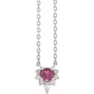 Platinum Natural Pink Tourmaline & .08 CTW Natural Diamond 18" Necklace