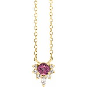 14K Yellow Natural Pink Tourmaline & .08 CTW Natural Diamond 18" Necklace
