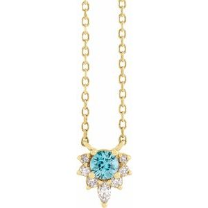 14K Yellow Gold Natural Blue Zircon & .08 CTW Natural Diamond 18" Necklace