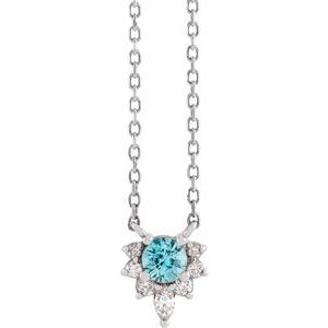 Platinum Natural Blue Zircon & .08 CTW Natural Diamond 18" Necklace