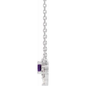 14K White Natural Amethyst & .08 CTW Natural Diamond 18" Necklace
