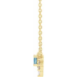 14K Yellow Gold Natural Aquamarine & .08 CTW Natural Diamond 18" Necklace