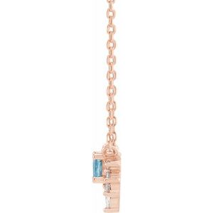 14K Rose Gold Natural Aquamarine & .08 CTW Natural Diamond 18" Necklace