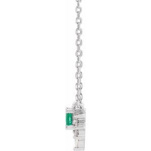 Platinum Natural Emerald & .08 CTW Natural Diamond 18" Necklace