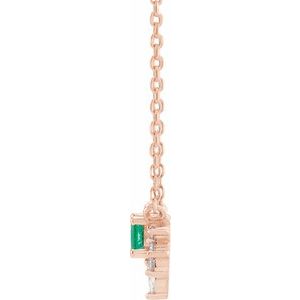 14K Rose Natural Emerald & .08 CTW Natural Diamond 18" Necklace