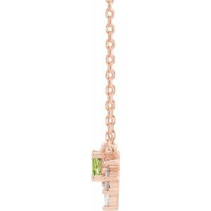 14K Rose Gold Natural Peridot & .08 CTW Natural Diamond 18" Necklace