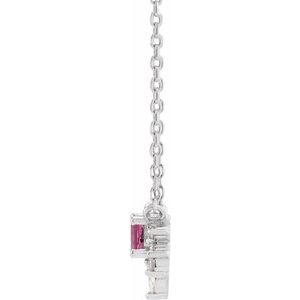 Sterling Silver Natural Pink Tourmaline & .08 CTW Natural Diamond 18" Necklace