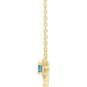 14K Yellow Natural Blue Zircon & .08 CTW Natural Diamond 18" Necklace