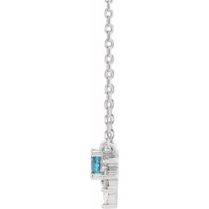 14K White Gold Natural Blue Zircon & .08 CTW Natural Diamond 18" Necklace