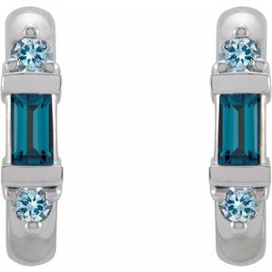 14K White Gold Natural London Blue Topaz & Natural Aquamarine Hoop Earrings – image 2