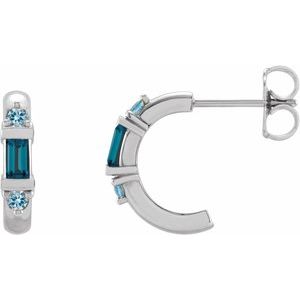 14K White Gold Natural London Blue Topaz & Natural Aquamarine Hoop Earrings