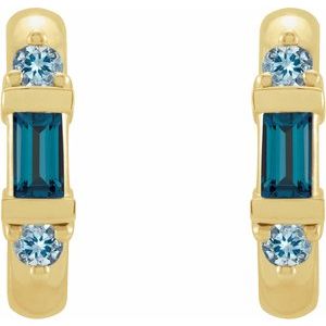 14K Yellow Gold Natural London Blue Topaz & Natural Aquamarine Hoop Earrings – image 2