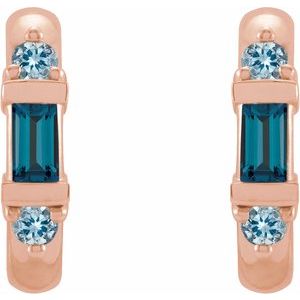 14K Rose Gold Natural London Blue Topaz & Natural Aquamarine Hoop Earrings – image 2