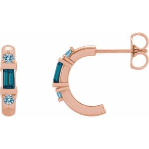 14K Rose Gold Natural London Blue Topaz & Natural Aquamarine Hoop Earrings