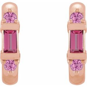 14K Rose Gold Natural Pink Tourmaline & Natural Pink Sapphire Hoop Earrings – image 2
