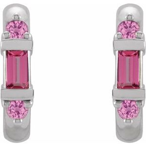 Platinum Natural Pink Tourmaline & Natural Pink Sapphire Hoop Earrings – image 2