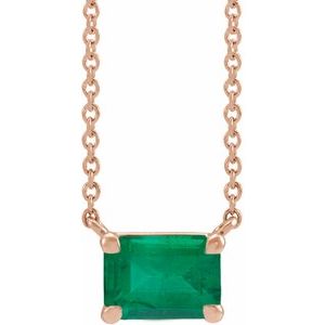 14K Rose Lab-Grown Emerald 18" Necklace