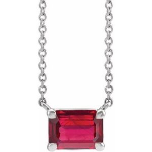 14K White Lab-Grown Ruby 18" Necklace