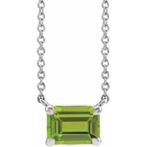 14K White Natural Peridot 18" Necklace