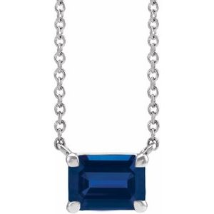 14K White Lab-Grown Blue Sapphire 18" Necklace