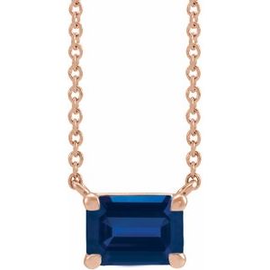 14K Rose Lab-Grown Blue Sapphire 18" Necklace
