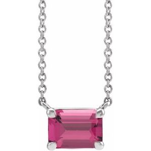 14K White Natural Pink Tourmaline 18" Necklace