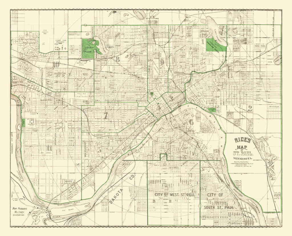 Vintage Map of St. Paul, Minnesota 1896