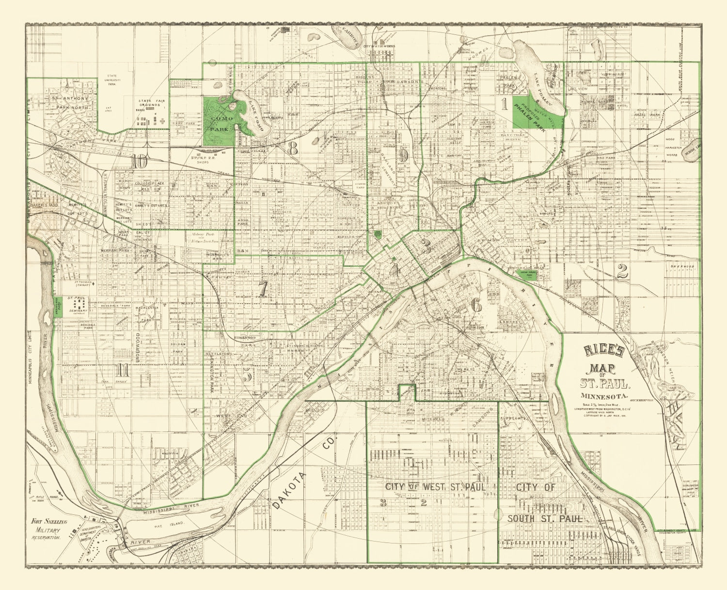 Vintage Map of St. Paul, Minnesota 1896