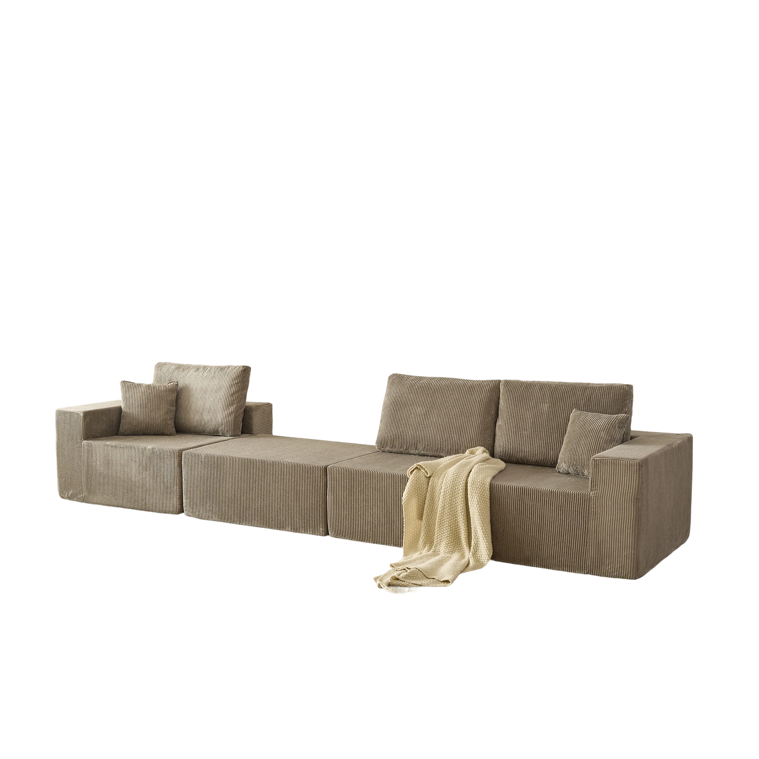 110' Cloud Modular Sectional Sofa,Boneless Couch, No Assembly, 3 seater with Ottoman & 2 Pillows, Perfect for Living Rooms and Bedrooms  grey