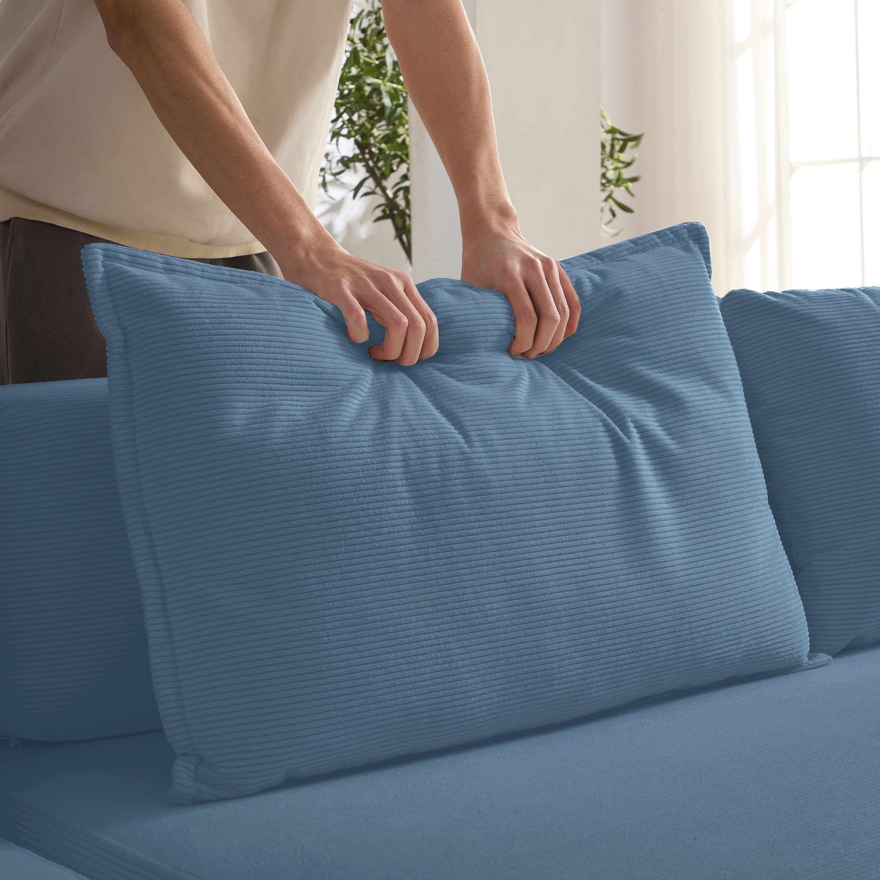 Oversized Upholstered Sectional Sofa Couch Set, Modular 118.2 ' L Shaped Floor Living Room Sofa Set With 6 Pillows, DIY Combination Sofa Couch for living rooms, apartments,bedrooms, Blue