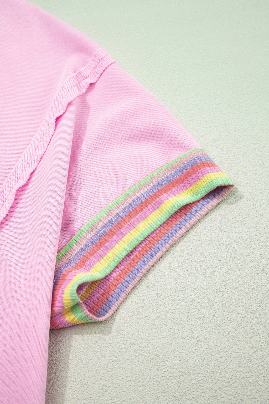 Rainbow Stripe Ribbed Patchwork Oversize Polo Tee