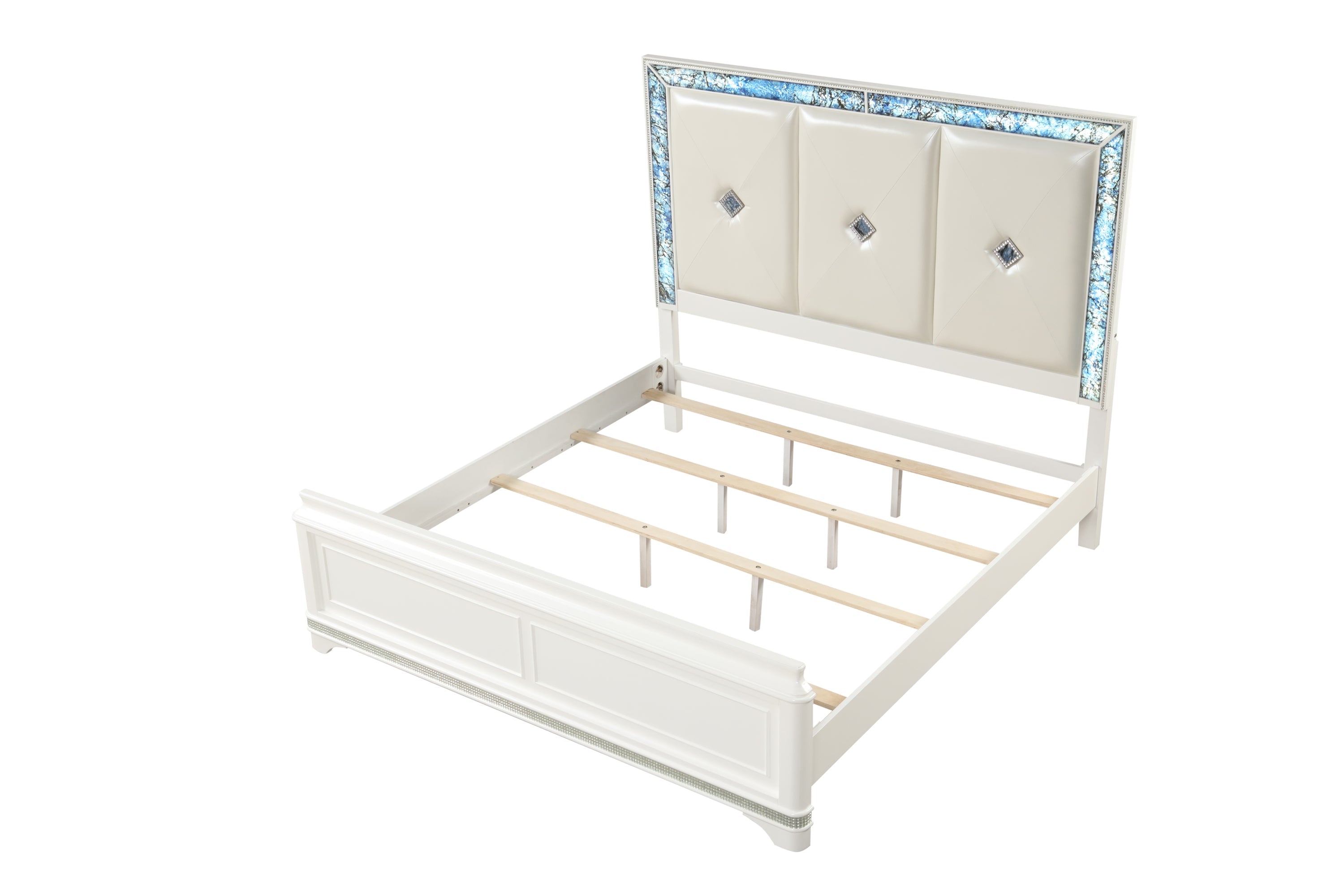 Laguna Modern Style 5 Pc Queen Upholstered Bedroom Set Made with Wood and Crystal Accents in White(CA INVENTORY)