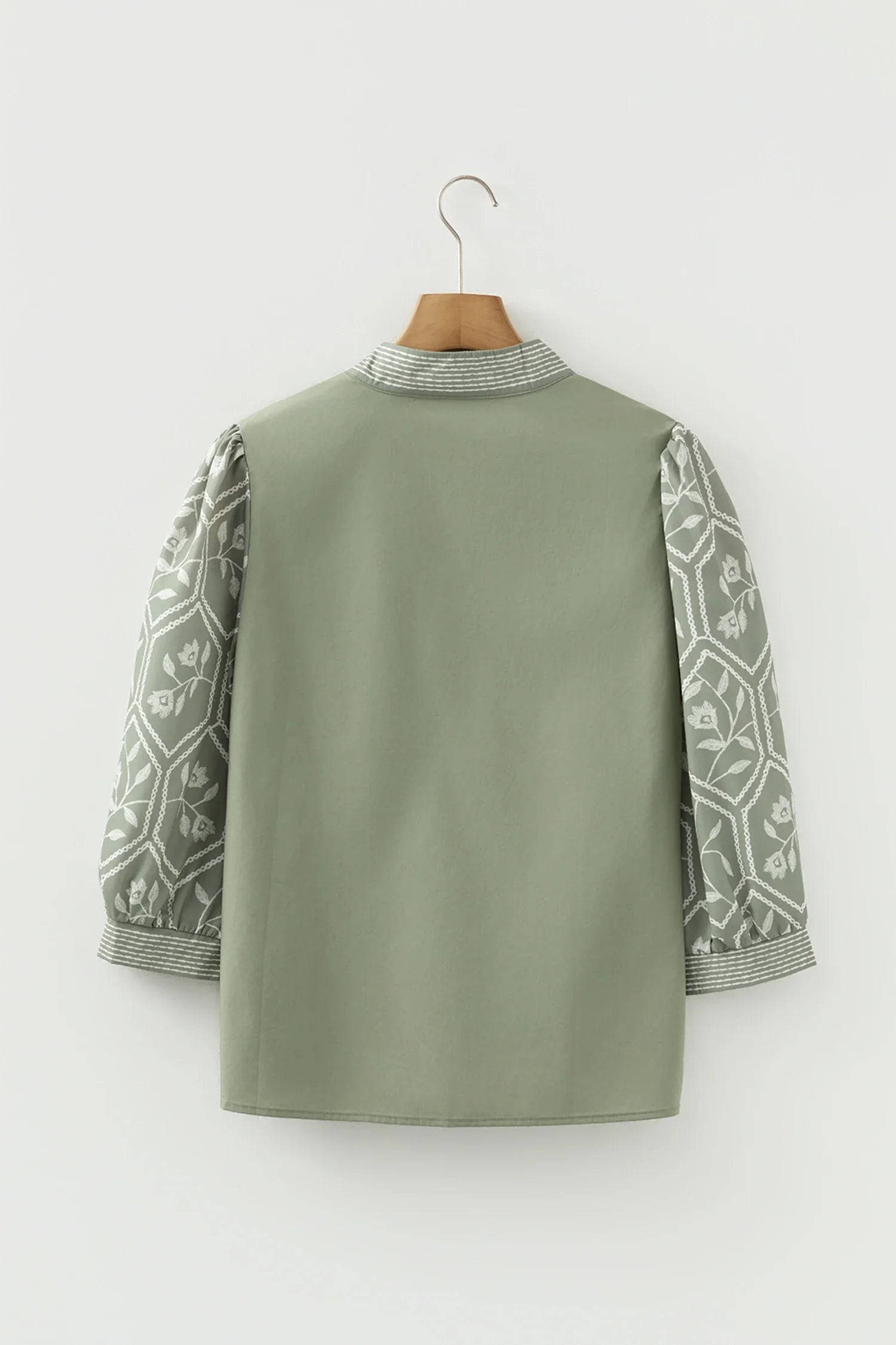Floral Patchwork Contrast V-Neck Puff Sleeve Blouse