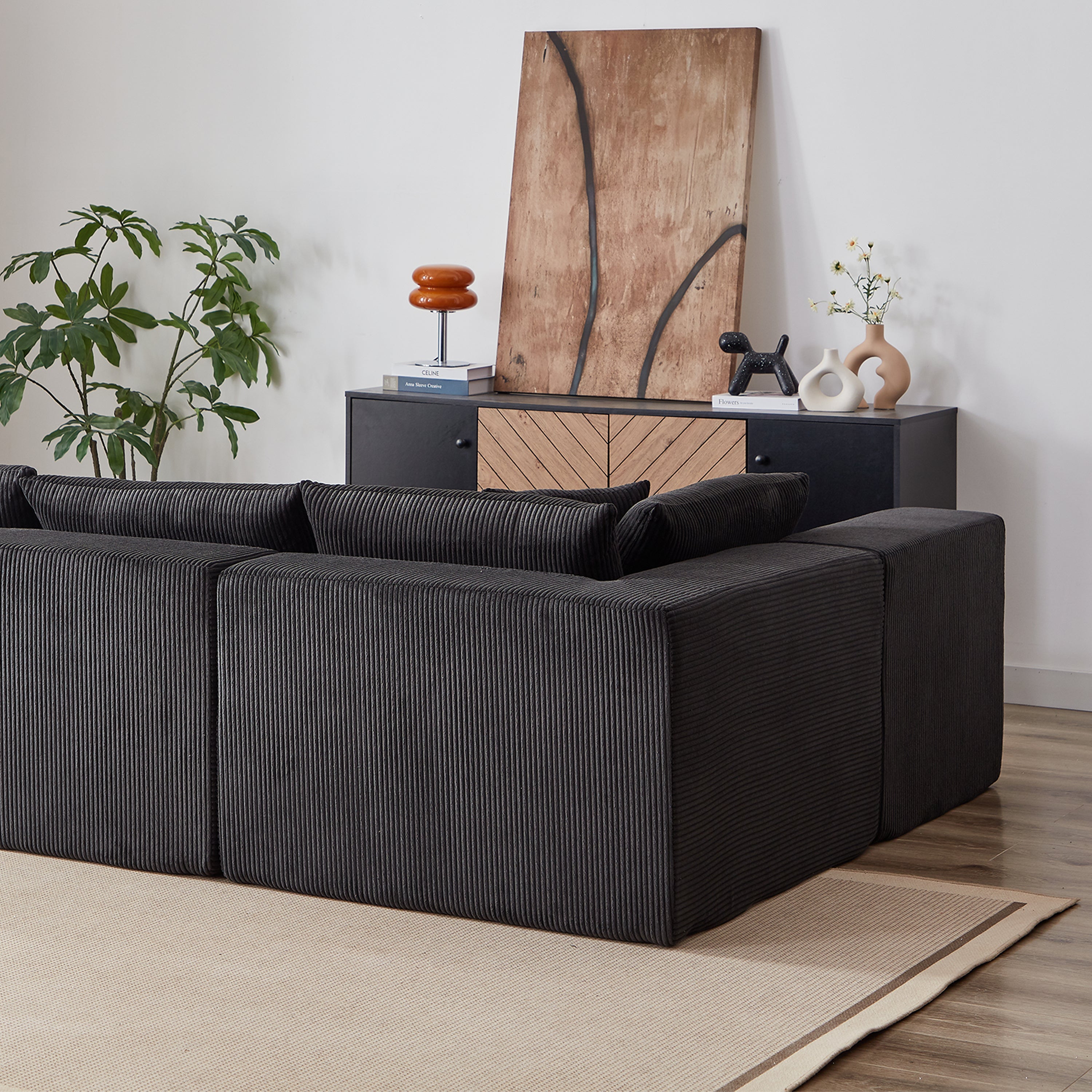 104-Inch Corduroy  Modular L Shaped Sectional Sofa,Luxury Floor Couch Set,Upholstered Indoor Furniture,Foam-Filled Compressed Sofa for Living Room,Bedroom,4 PC Free Combination