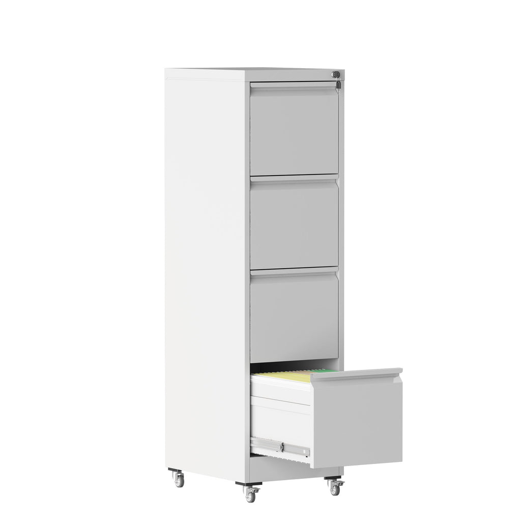 4 Drawer Metal Locking Vertical File Cabinet with Wheels - Heavy-Duty Lockable Storage for Home & Office, Black and White, 17.71'D x 15.16'W x 52.28'H