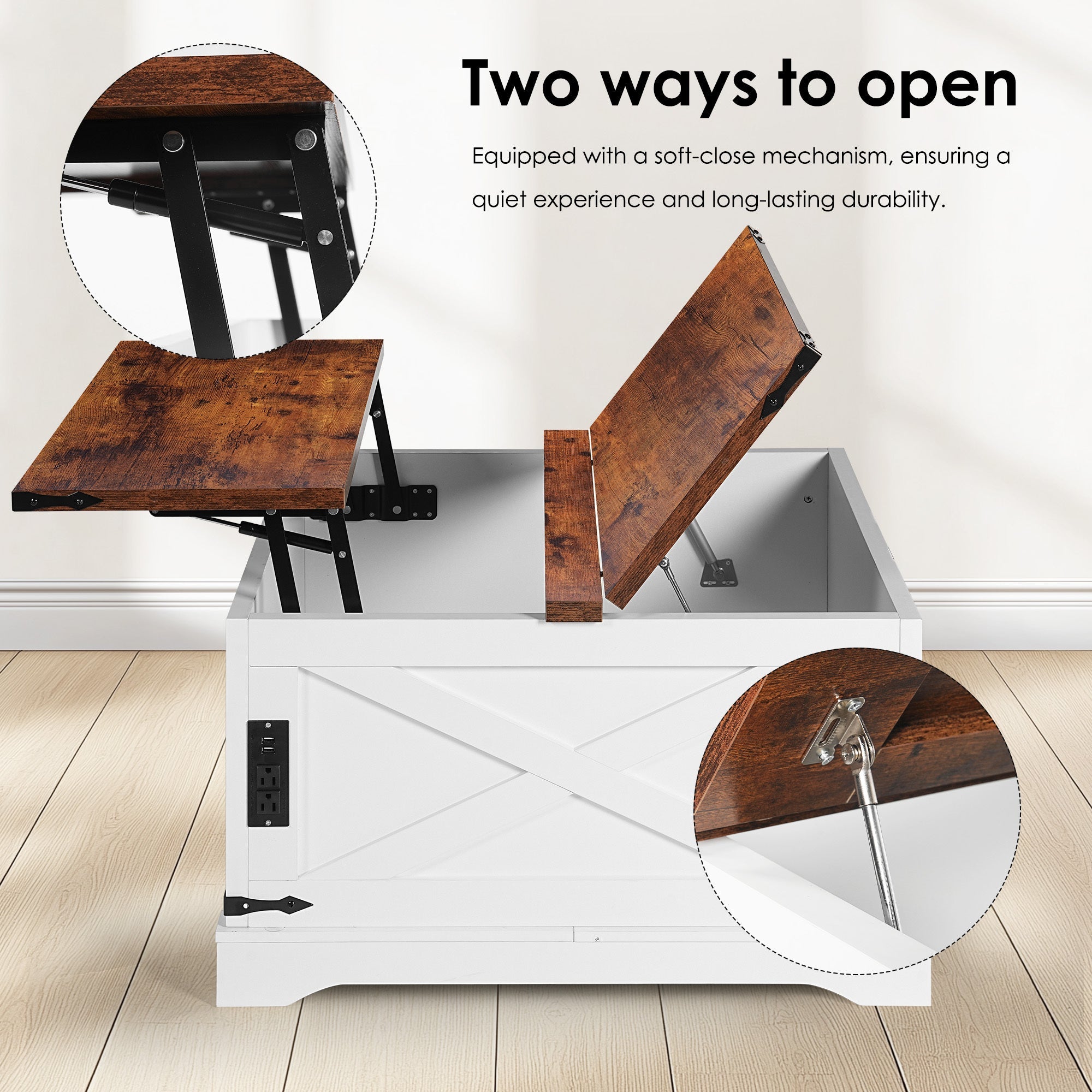 Lift-Top Coffee Table with Storage & Charging Station,Multi-functional Lifting Dining Table Coffee Table,Living Room Home Table,Space-Saving Modern Design.35.4'x 35.4',Vintage White