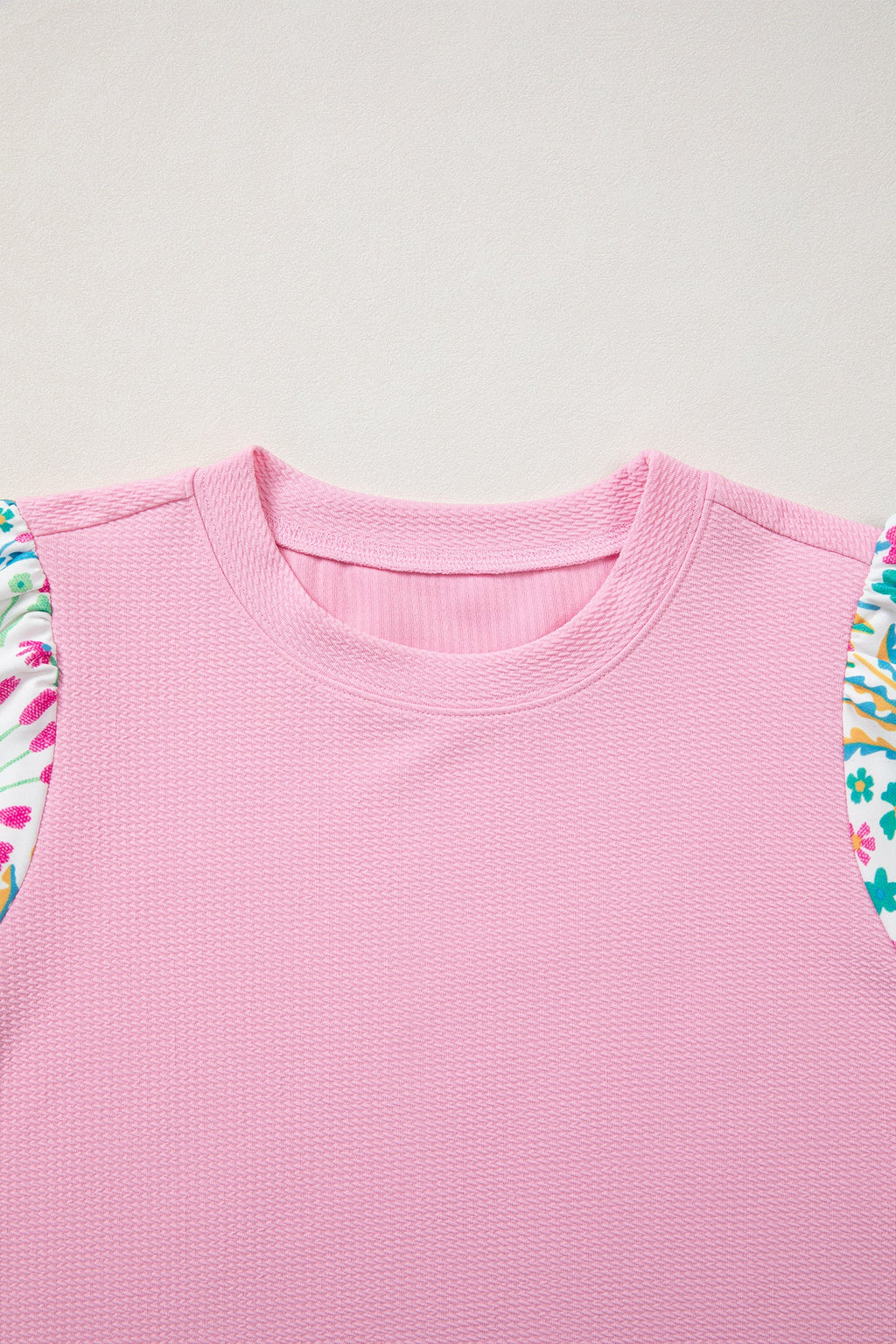 Floral Patchwork Bubble Sleeve Textured Blouse