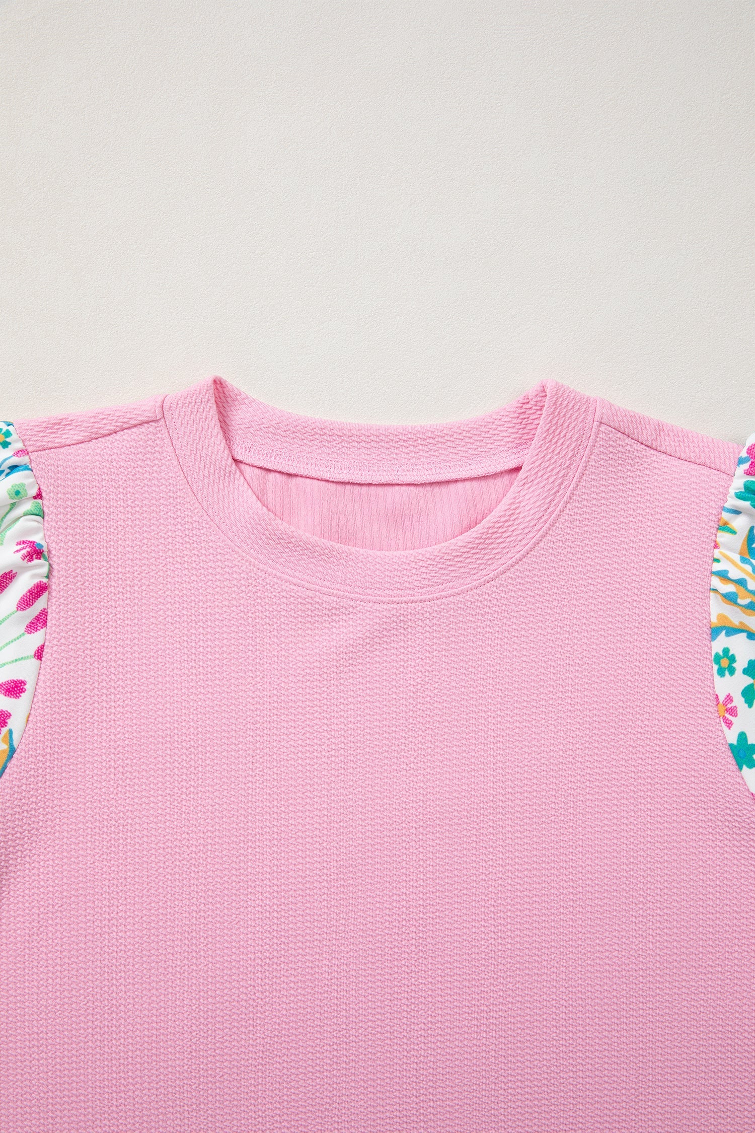 Floral Patchwork Bubble Sleeve Textured Blouse