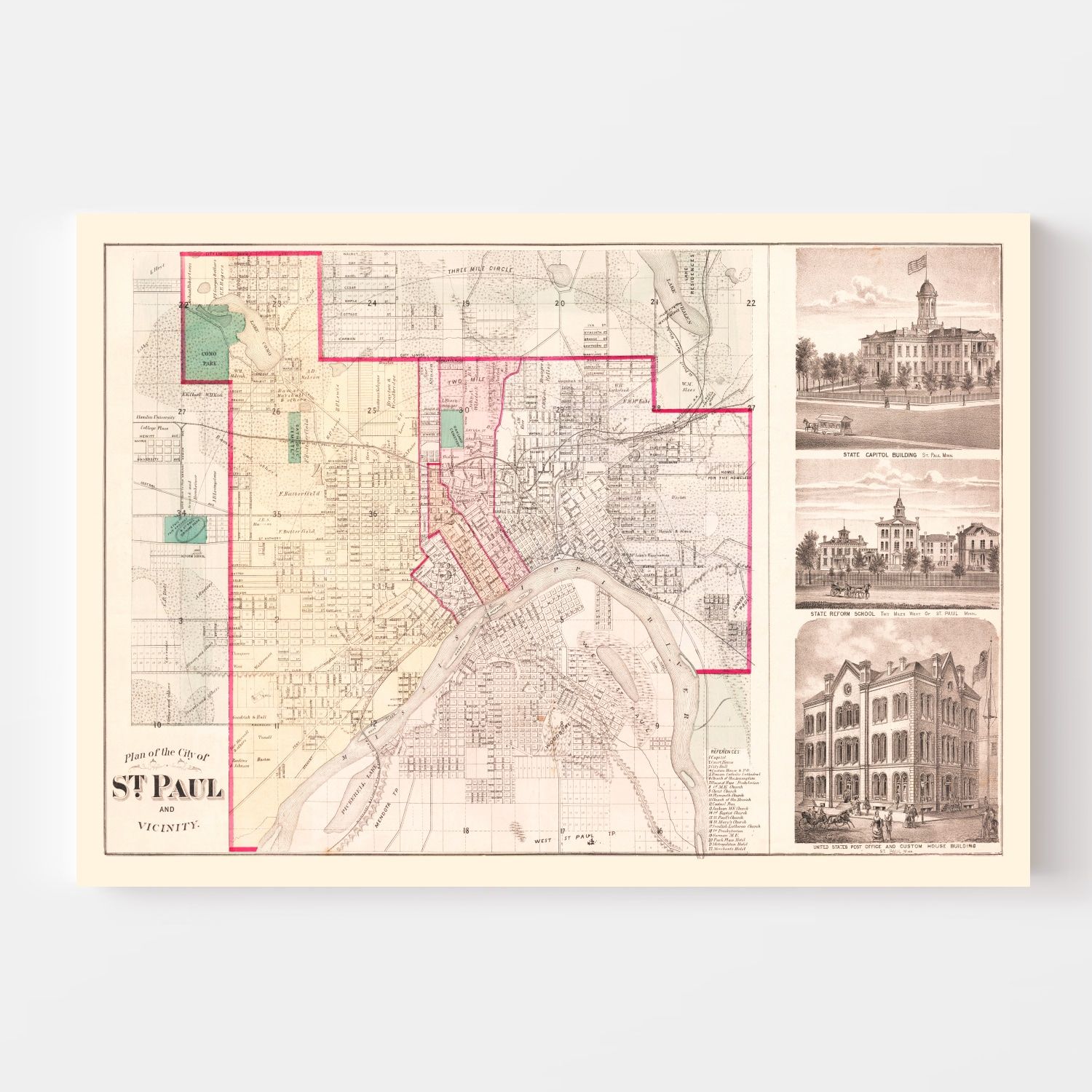 Vintage Map of St. Paul, Minnesota 1874