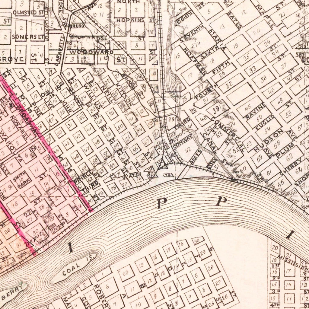 Vintage Map of St. Paul, Minnesota 1874