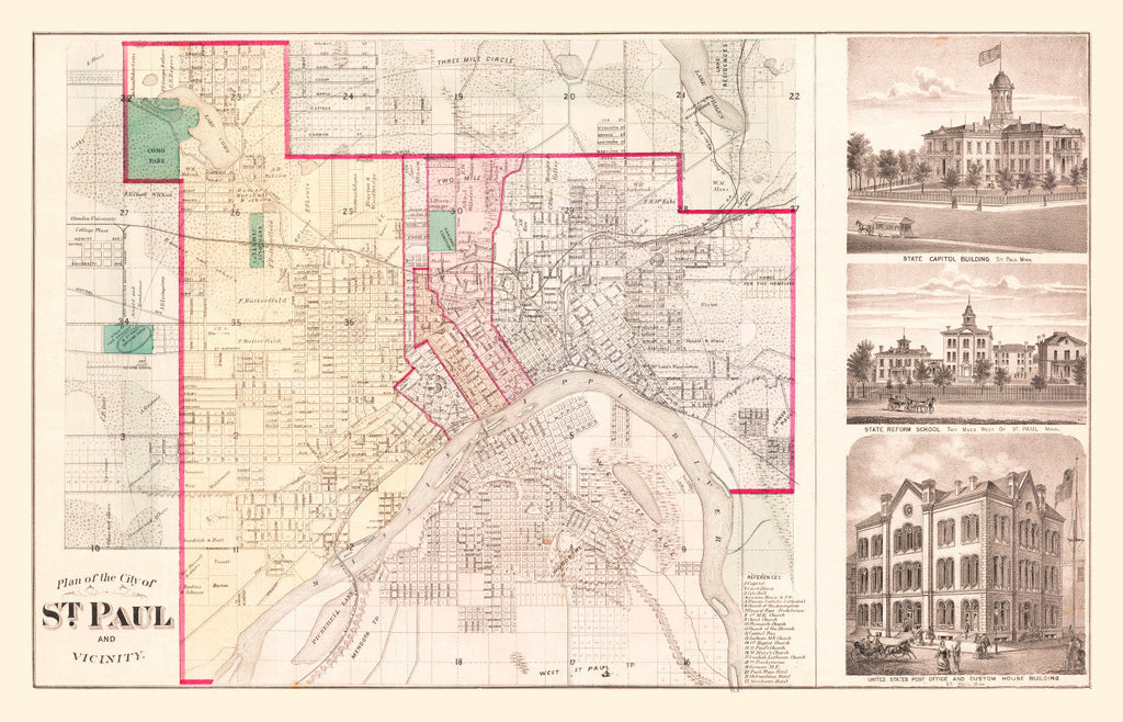 Vintage Map of St. Paul, Minnesota 1874