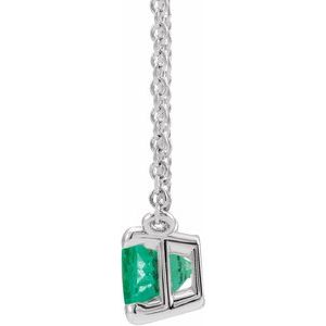14K White Lab-Grown Emerald 18" Necklace
