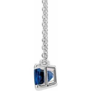 14K White Lab-Grown Blue Sapphire 18" Necklace