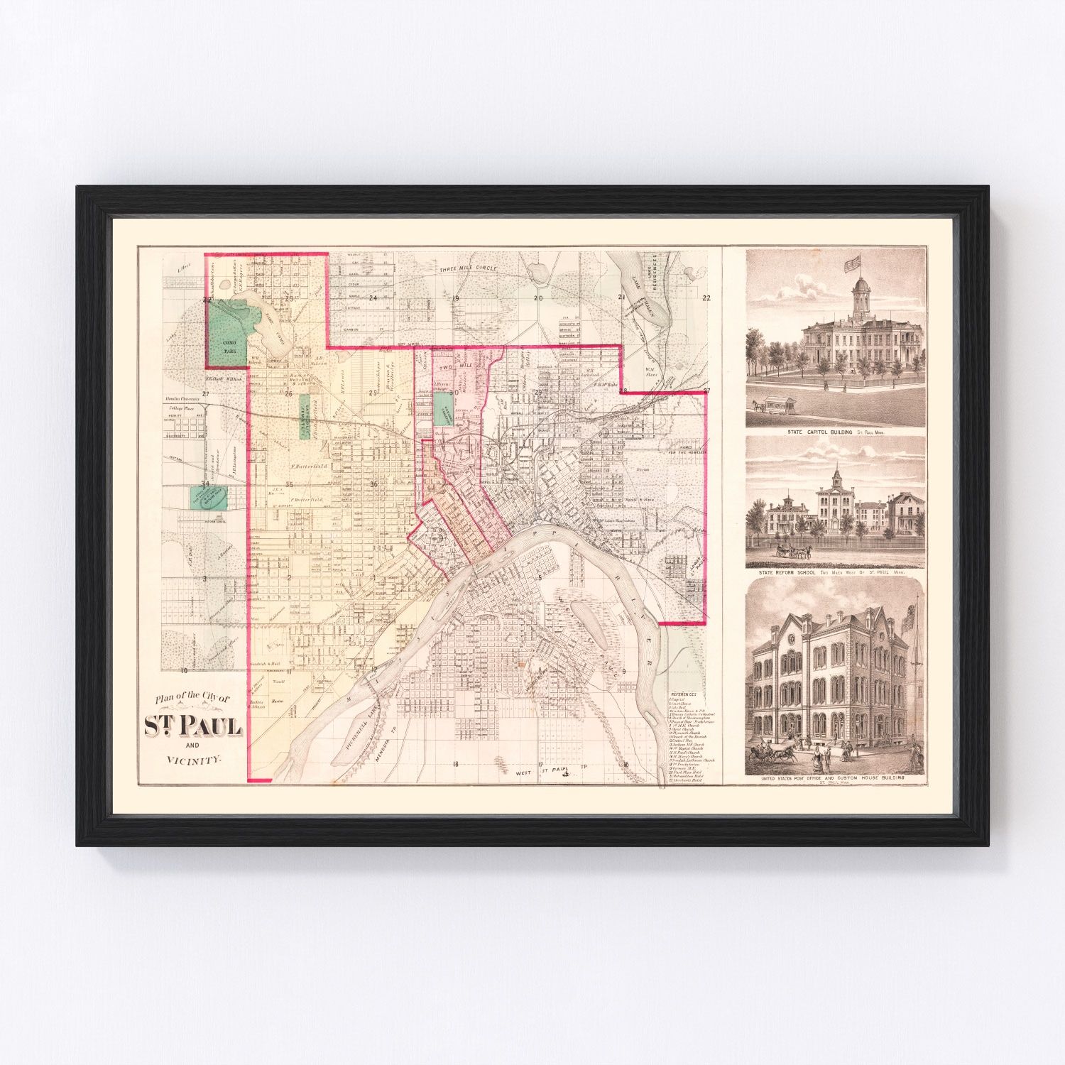 Vintage Map of St. Paul, Minnesota 1874