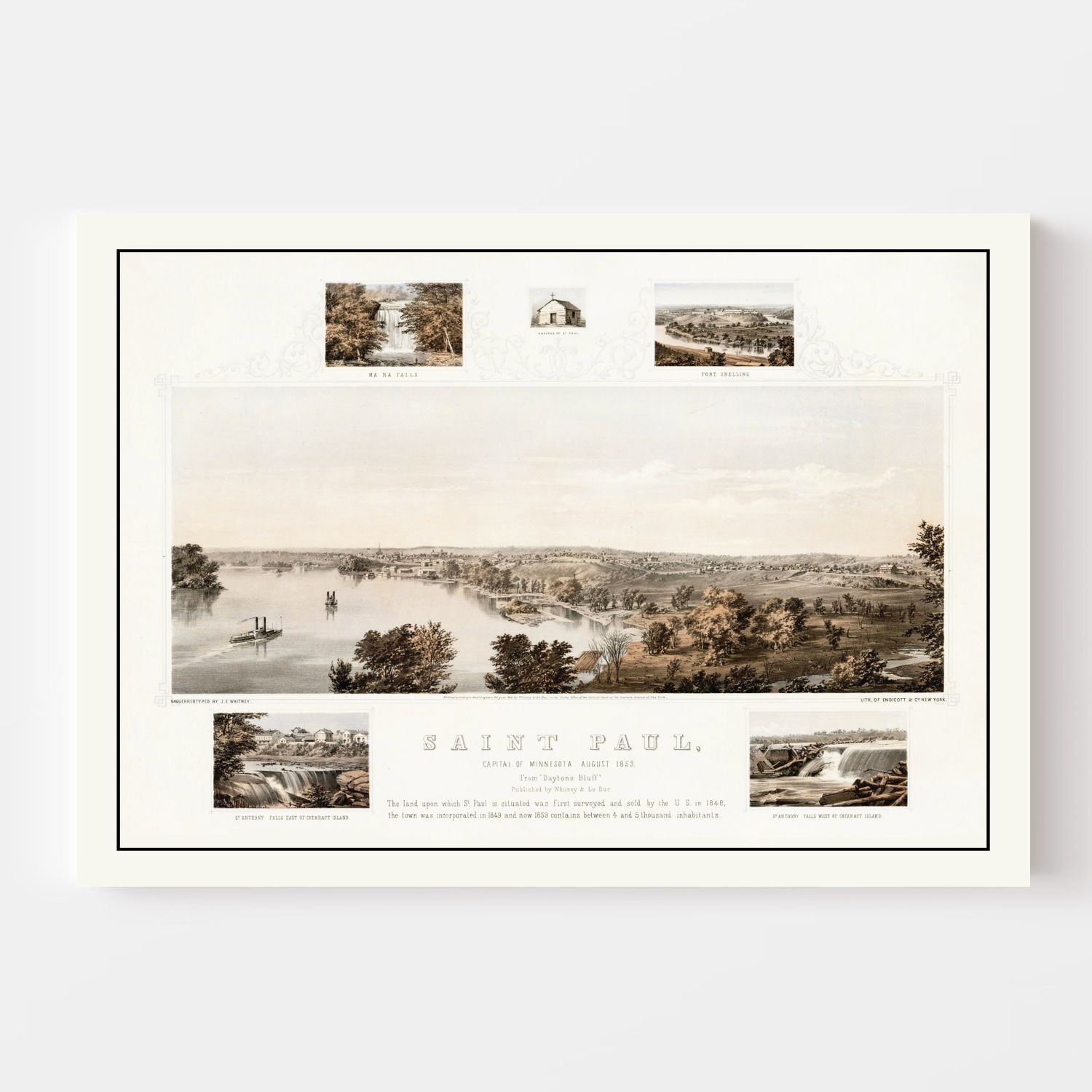 Vintage Map of St. Paul, Minnesota 1853