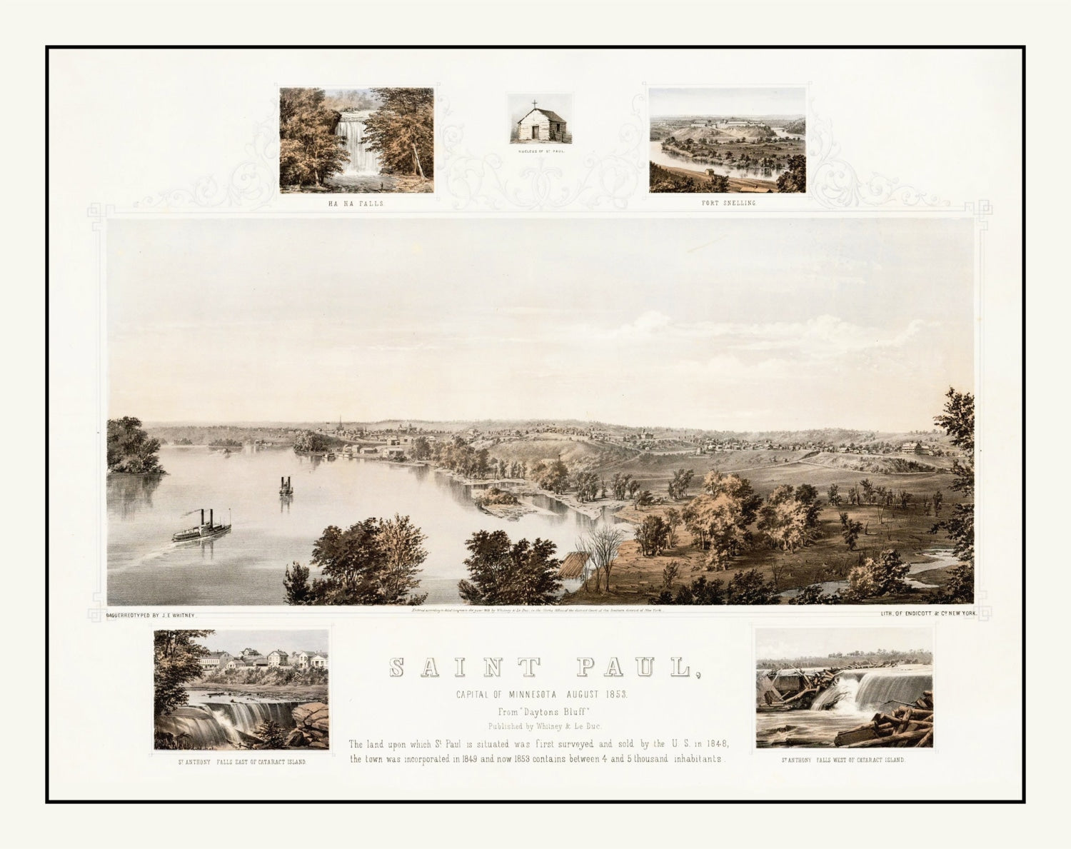 Vintage Map of St. Paul, Minnesota 1853