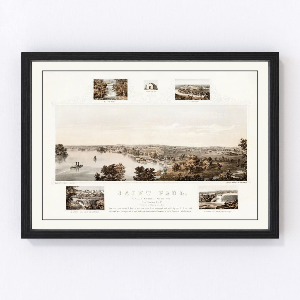 Vintage Map of St. Paul, Minnesota 1853