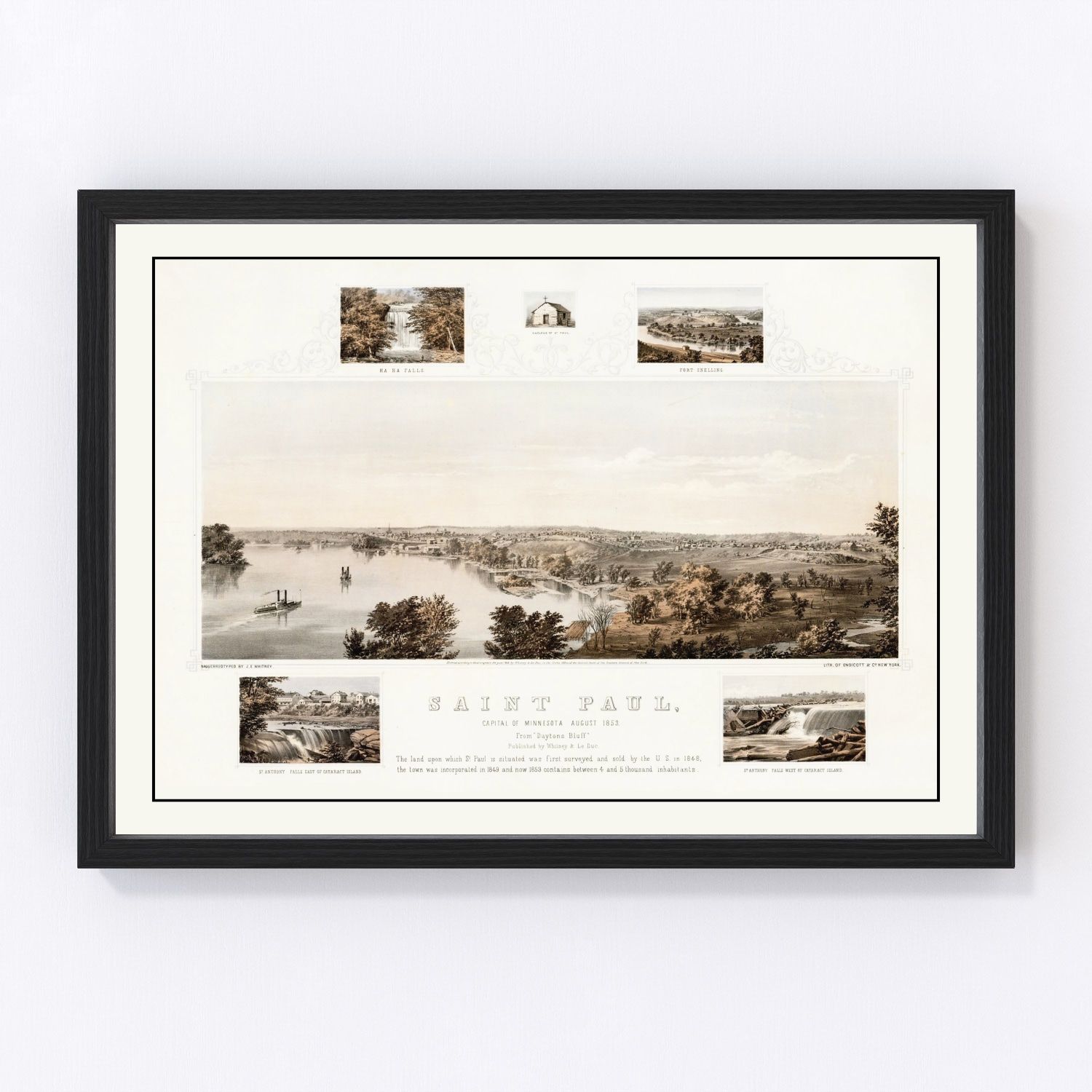 Vintage Map of St. Paul, Minnesota 1853